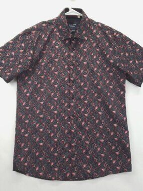 Silver Stone Shirt Mens Large Black Paisley Cotton Modern Fit Classic Button-Up
